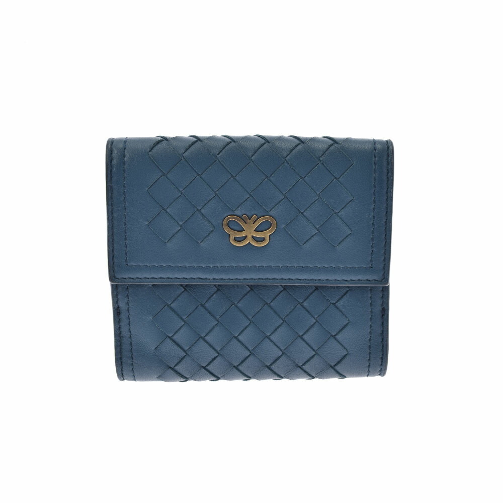 BOTTEGA VENETA Intrecciato Butterfly Navy Blue Bi fold Wallet